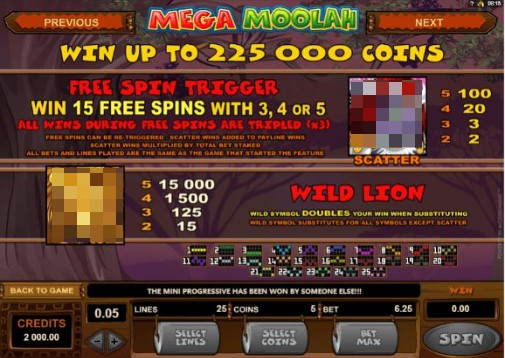 Mega Moolah Bonus Round 1