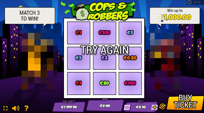 Cops And Robbers Scratch Card Screenshot 2021