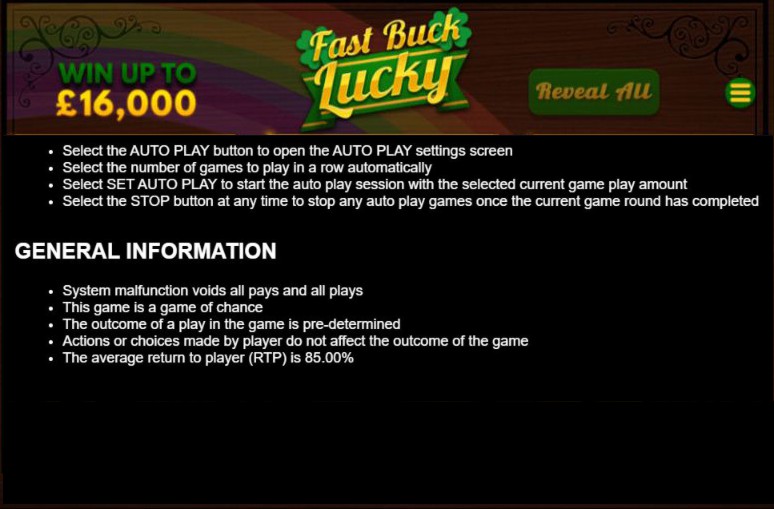 Fast Buck Lucky Bonus Feature